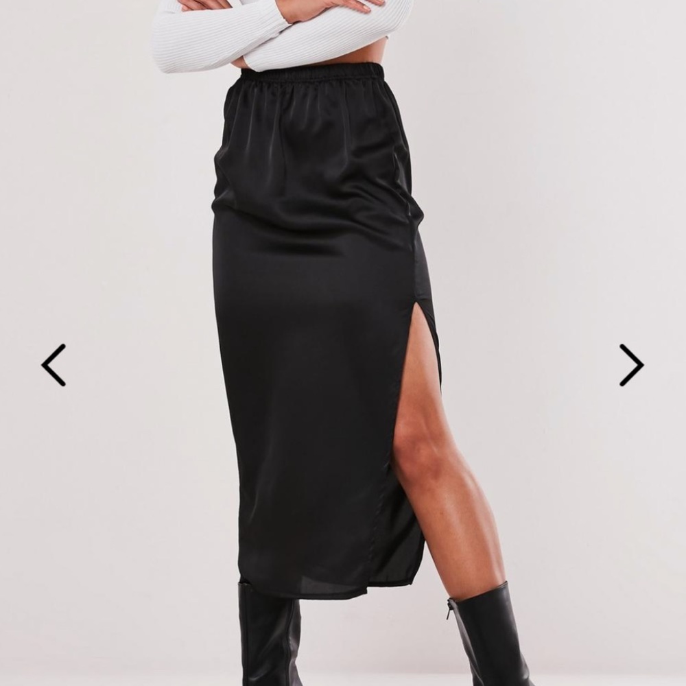 Black satin midi skirt